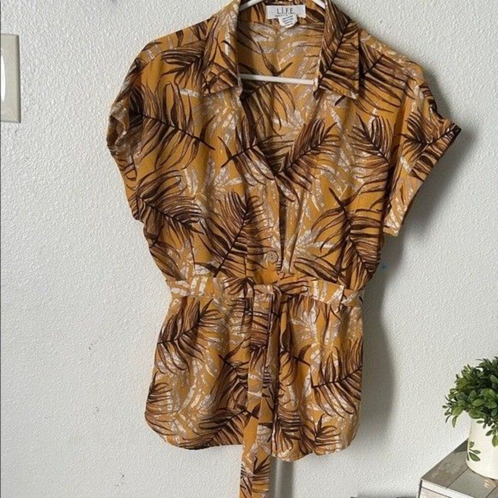 Luxe Mustard and Brown Leaf Print Blouse‎